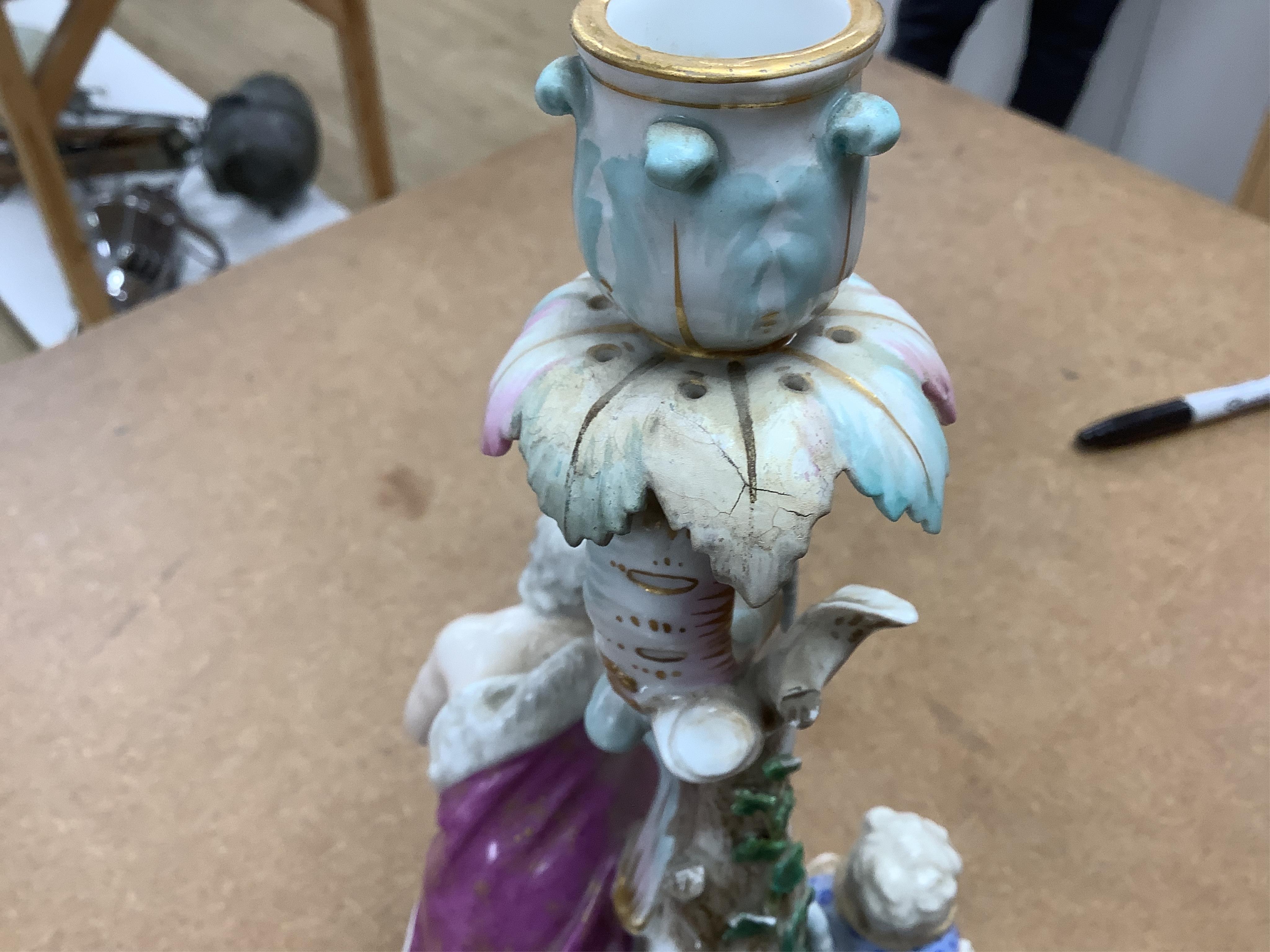 A near pair of Meissen figural candlesticks, late 19th century